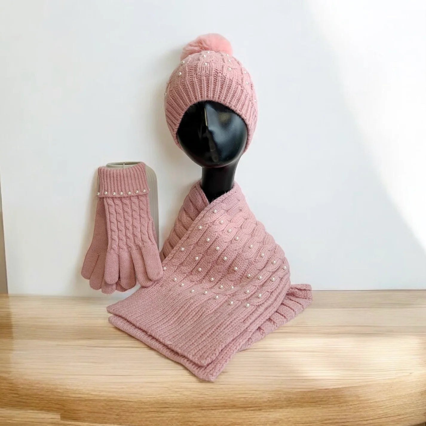 Pearl Embellished Winter Set Pink