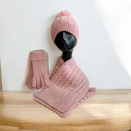 Pearl Embellished Winter Set Pink