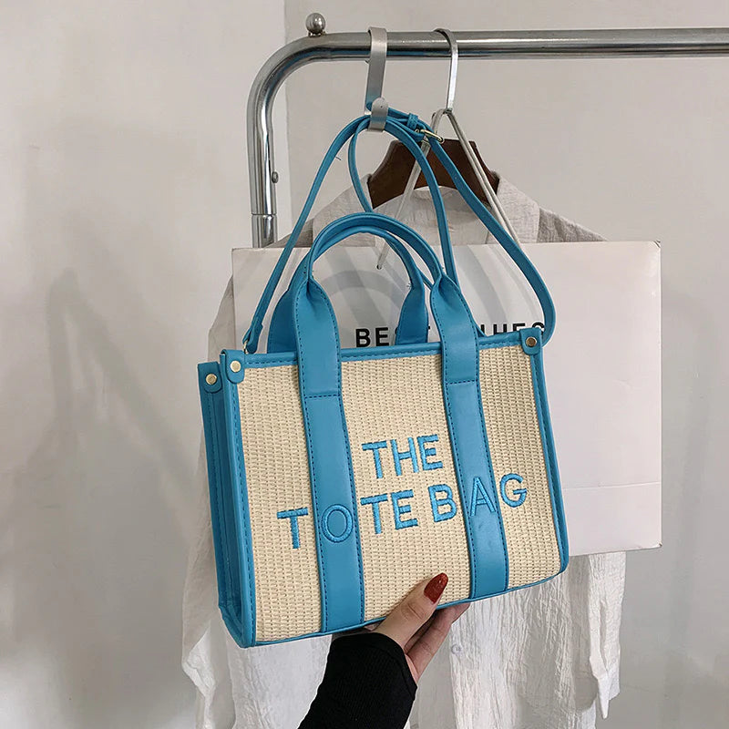Blue Straw Tote Bag