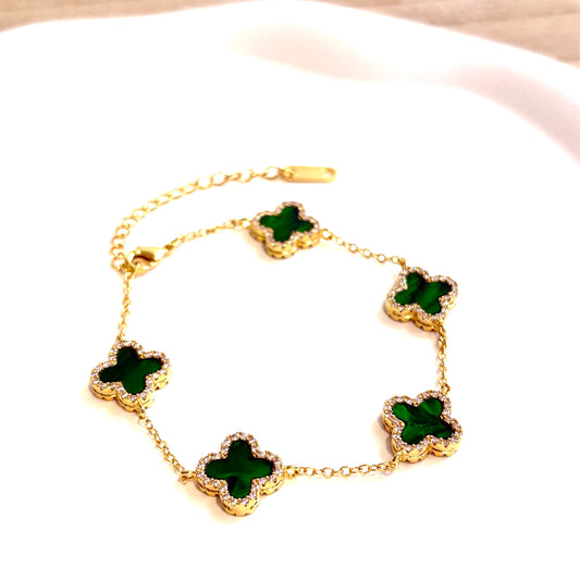 Green Crystal Clover Bracelet