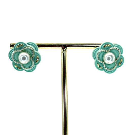 Turquoise Pearl Bud Flower Studs