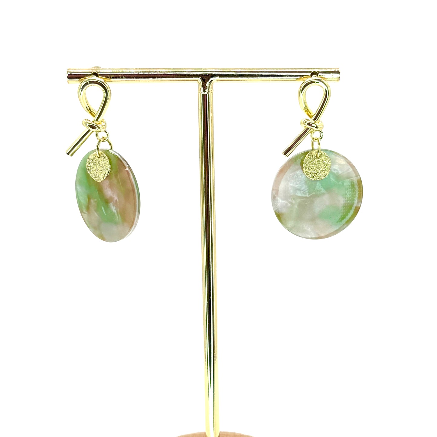 Pink & Green Planet Drop Disc Earrings