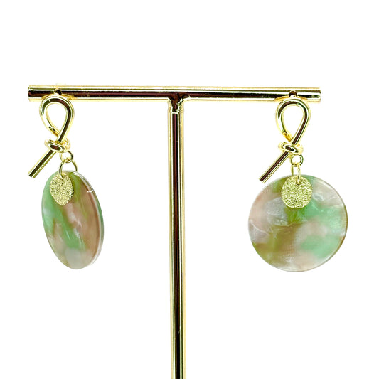 Pink & Green Planet Drop Disc Earrings