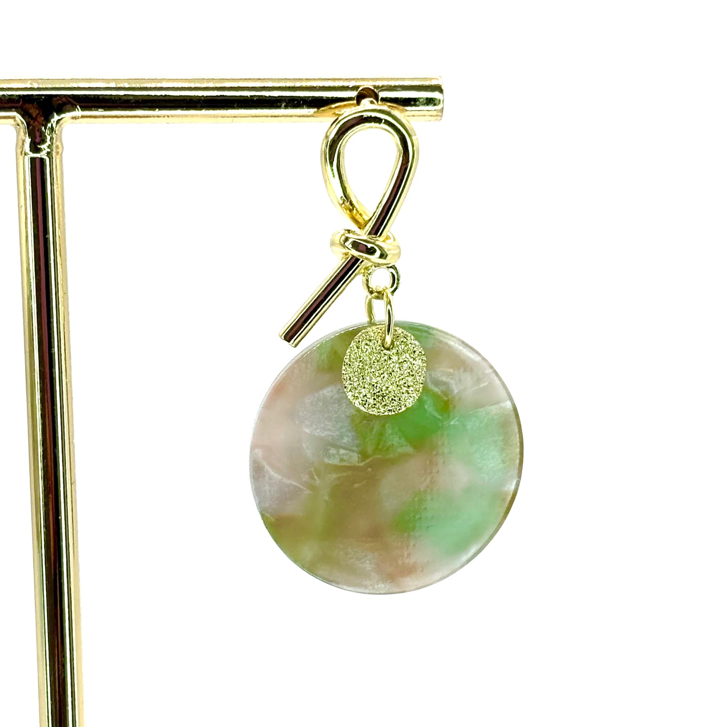 Pink & Green Planet Drop Disc Earrings