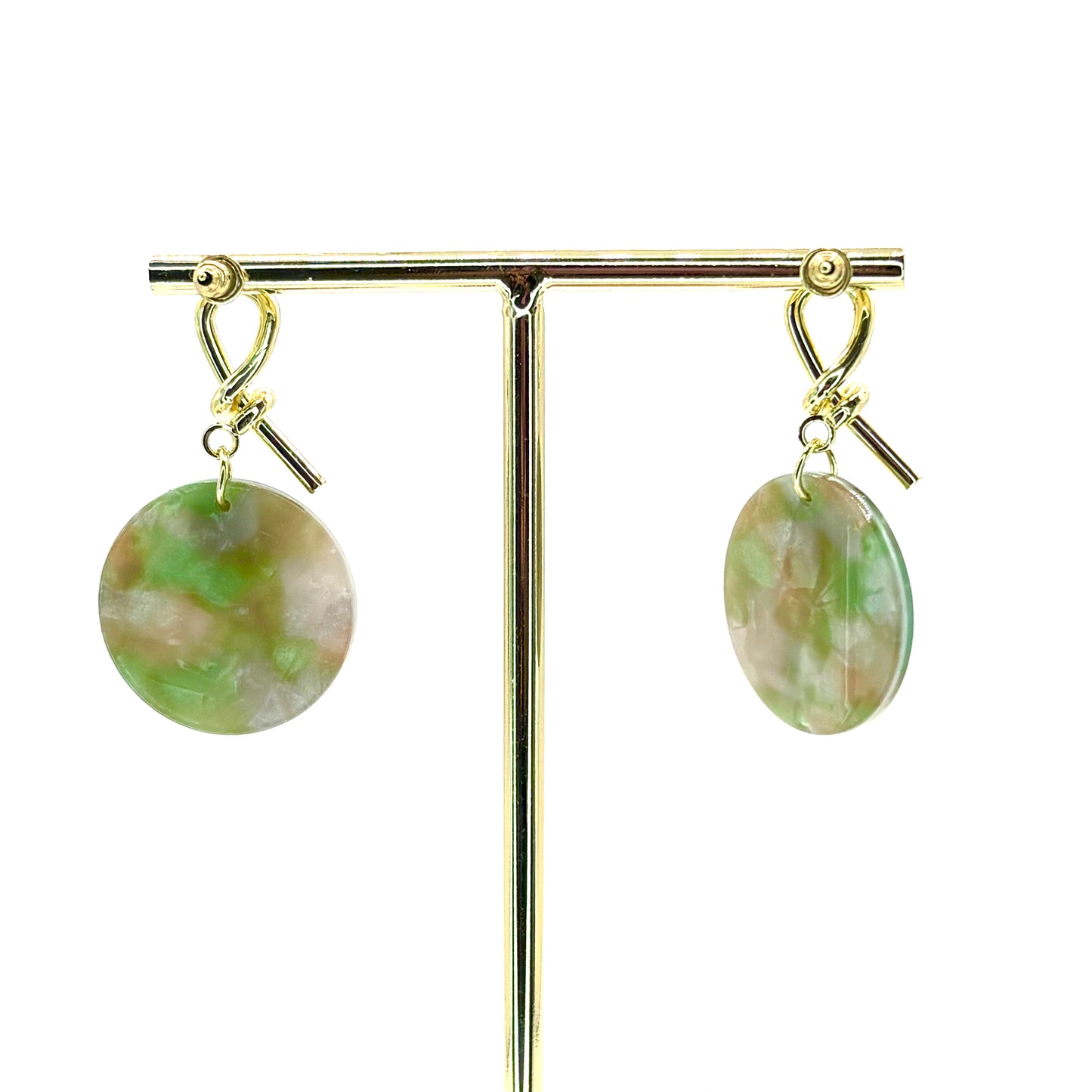 Pink & Green Planet Drop Disc Earrings