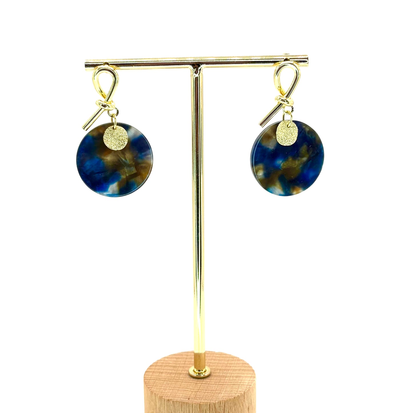 Navy Planet Drop Disc Earrings