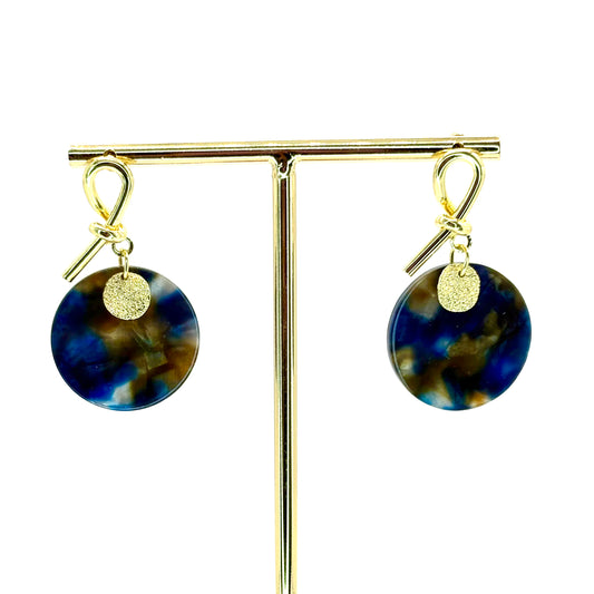 Navy Planet Drop Disc Earrings