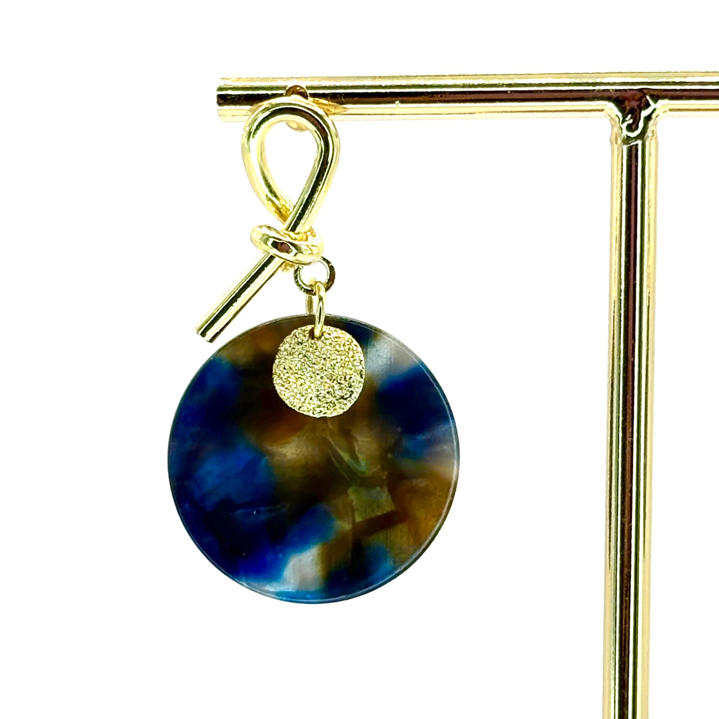 Navy Planet Drop Disc Earrings
