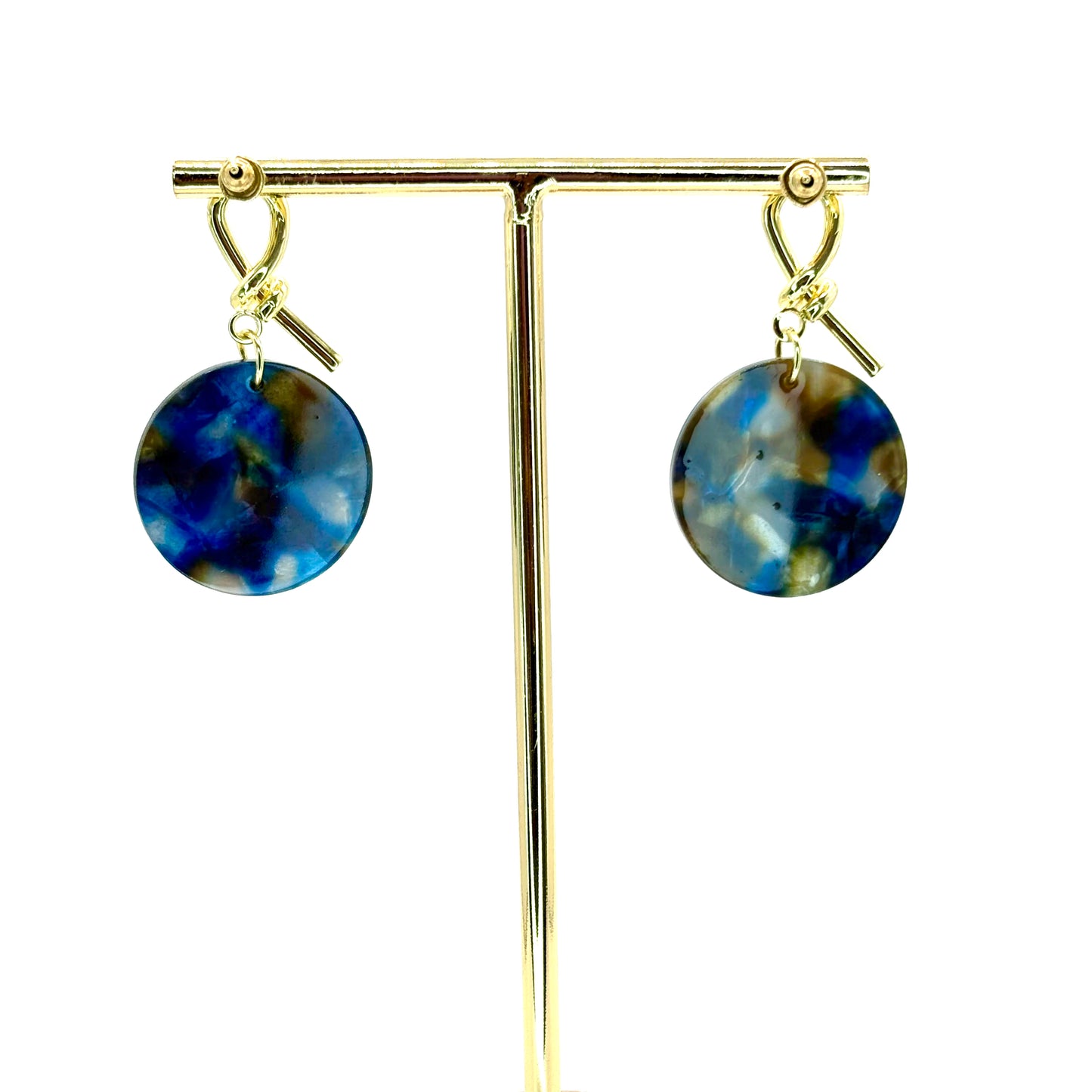 Navy Planet Drop Disc Earrings