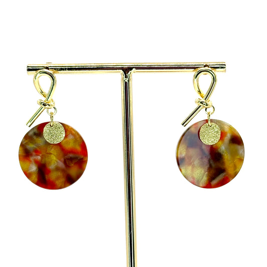 Burnt Orange Planet Drop Disc Earrings
