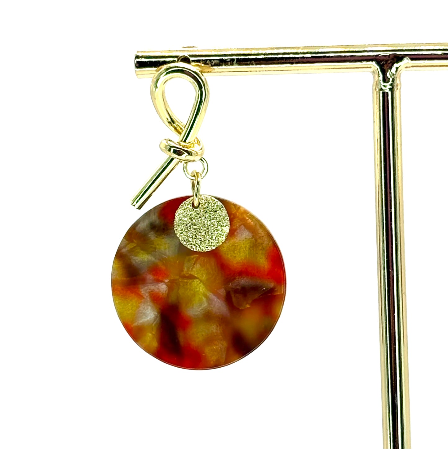 Burnt Orange Planet Drop Disc Earrings