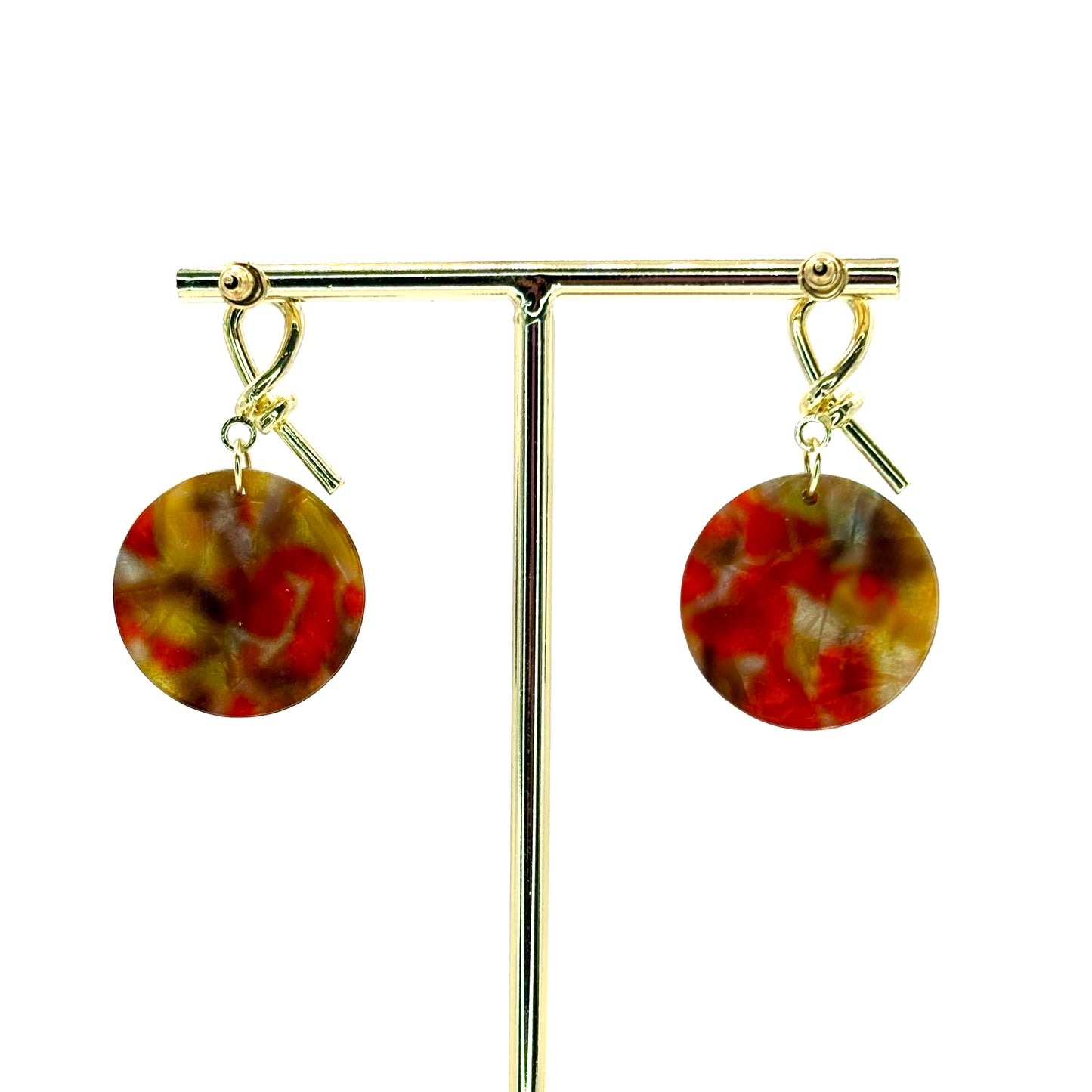 Burnt Orange Planet Drop Disc Earrings