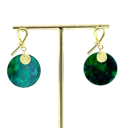 Emerald Planet Drop Disc Earrings