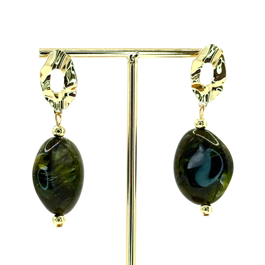 Olive Crystal Pebble Earrings