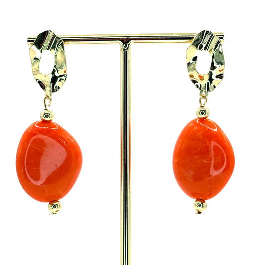 Orange Crystal Pebble Earrings