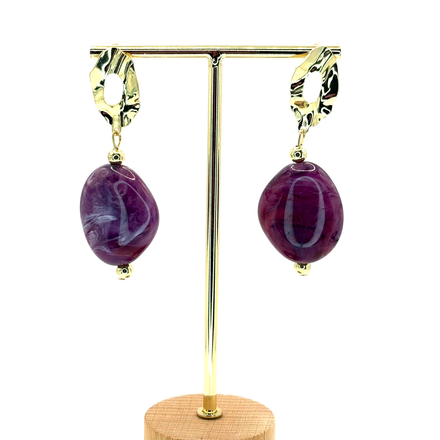 Purple Crystal Pebble Earrings
