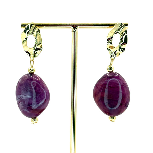 Purple Crystal Pebble Earrings