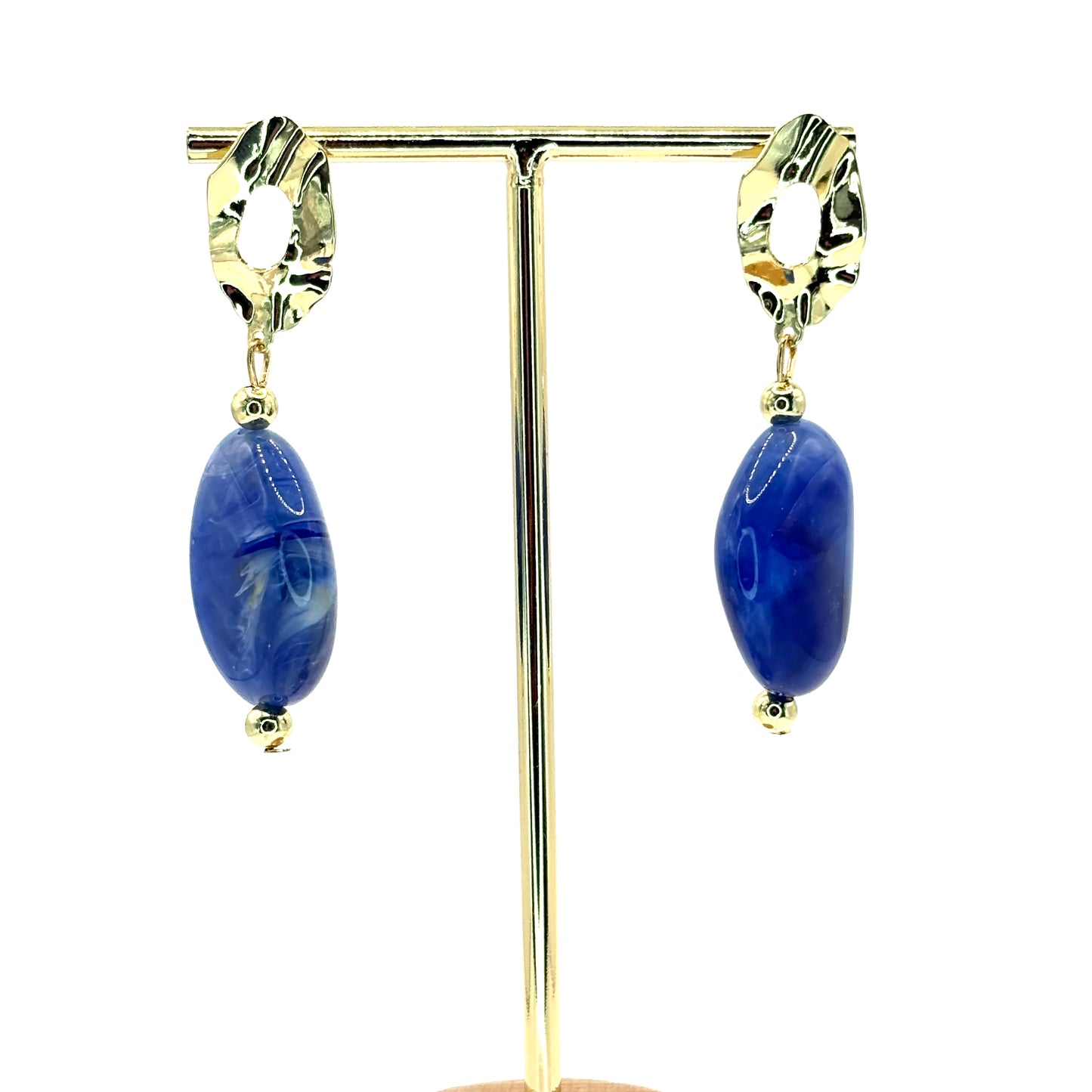 Blue Crystal Pebble Earrings