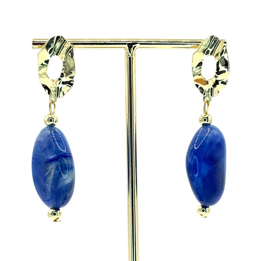 Blue Crystal Pebble Earrings