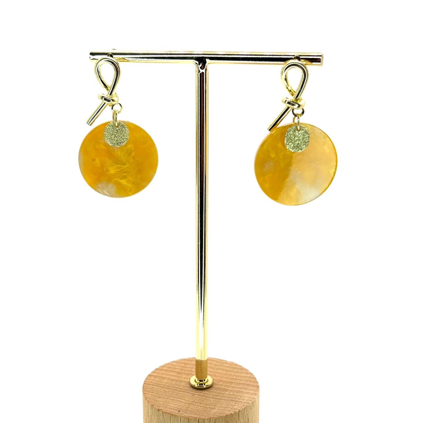Gold Planet Drop Disc Earrings