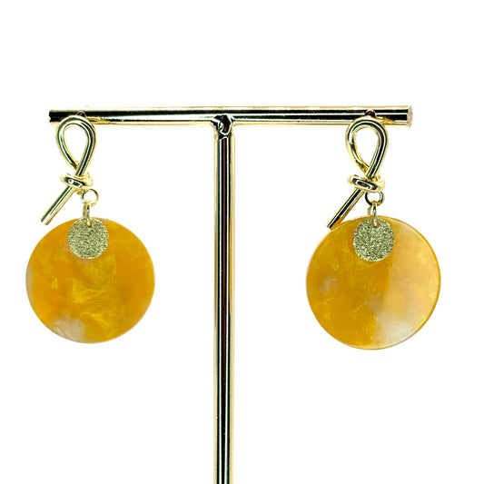 Gold Planet Drop Disc Earrings