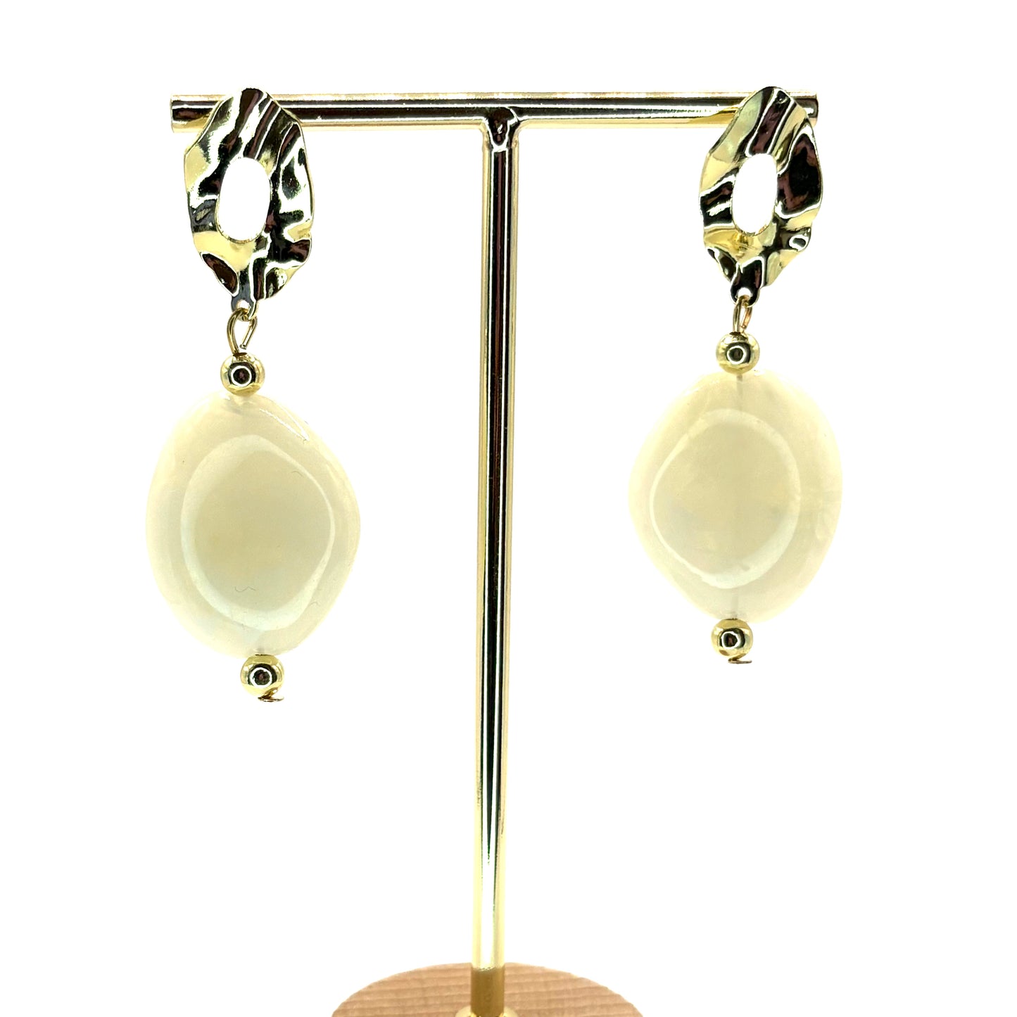 White Crystal Pebble Earrings