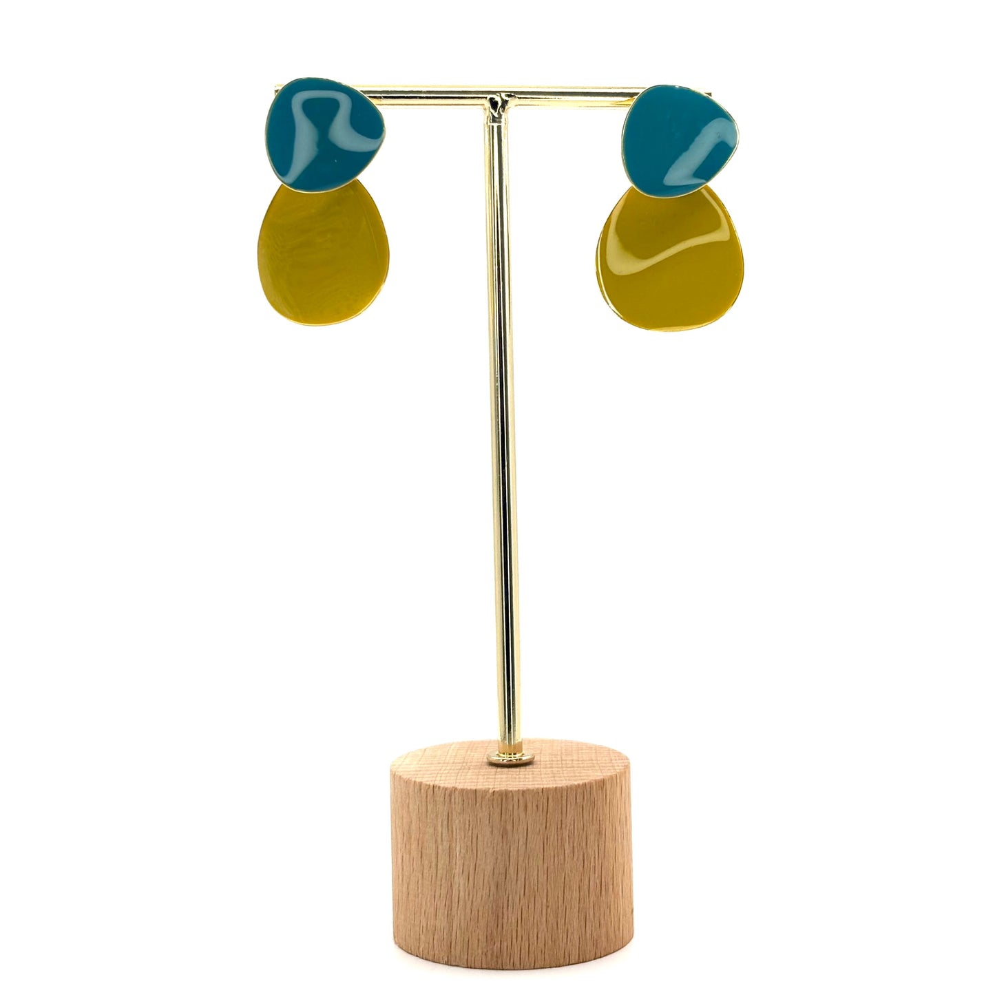 Mustard & Teal Wide Petal Drop Earrings