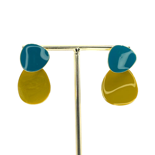 Mustard & Teal Wide Petal Drop Earrings