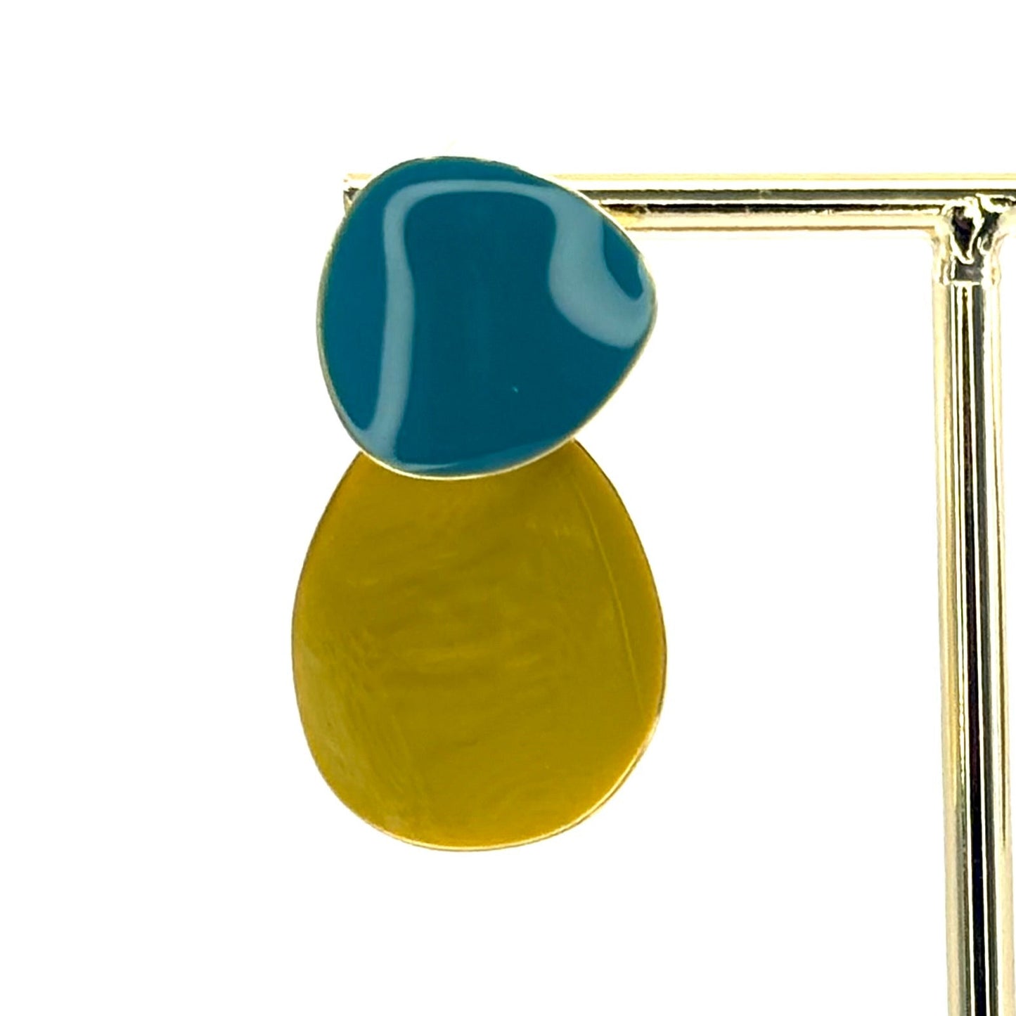 Mustard & Teal Wide Petal Drop Earrings