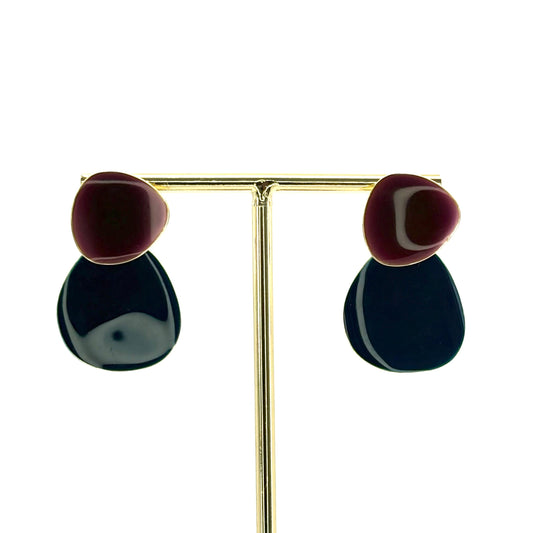 Navy & Wine Wide Petal Drop Earrings