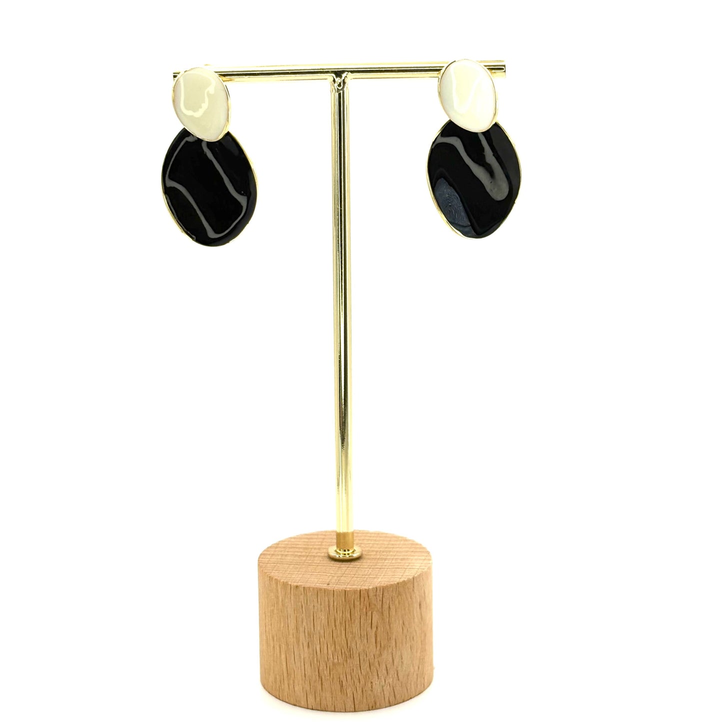 Black & Cream Narrow Petal Drop Earrings