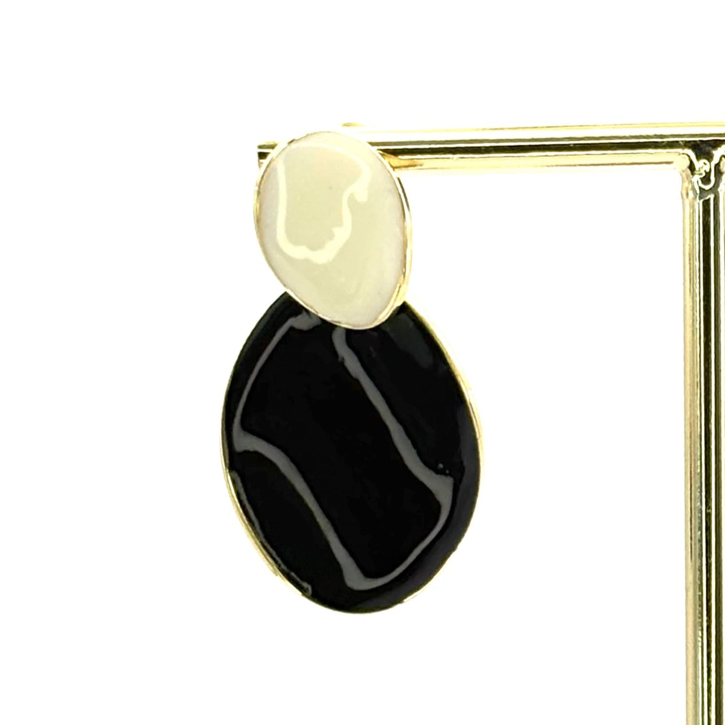 Black & Cream Narrow Petal Drop Earrings