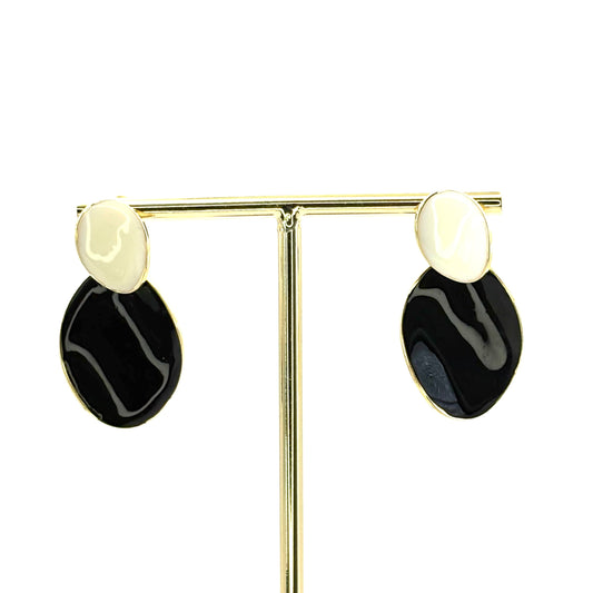 Black & Cream Narrow Petal Drop Earrings