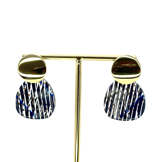 Leafy Navy Wide Petal Drop Earrings