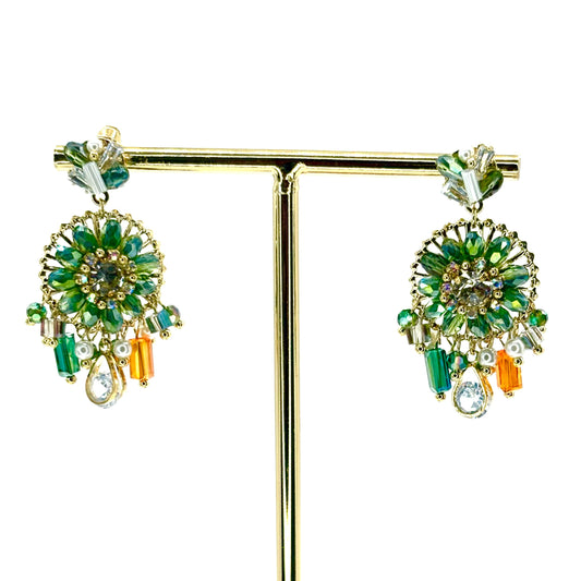 Green Round Small Dreamcatcher Earrings