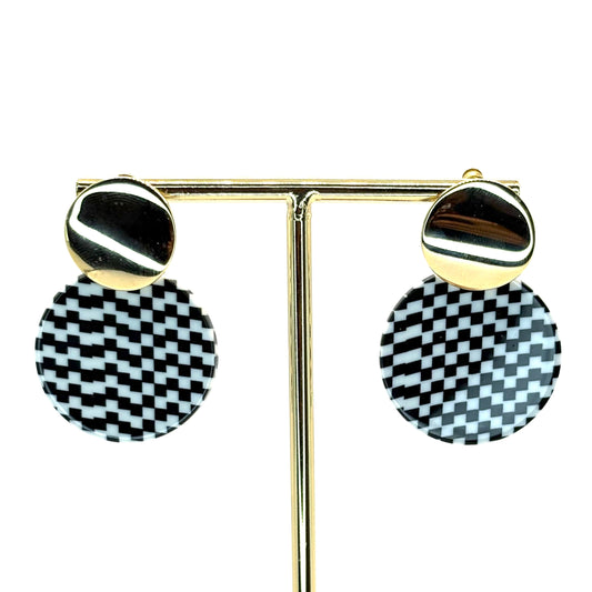 Check Circle Petal Drop Earrings