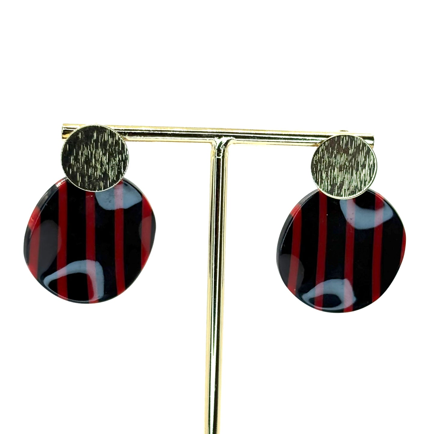 Black & Red Striped Petal Drop Earrings