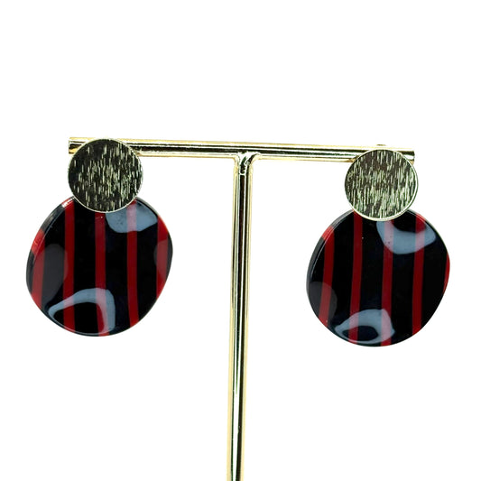 Black & Red Striped Petal Drop Earrings