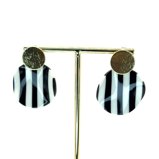 Black & White Striped Petal Drop Earrings