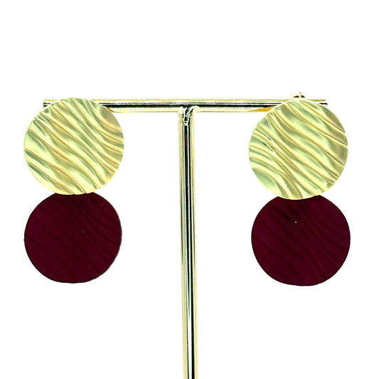 Burgundy Crinkle Petal Drop Earrings
