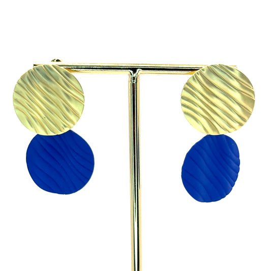 Blue Crinkle Petal Drop Earrings