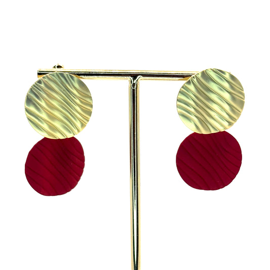Red Crinkle Petal Drop Earrings