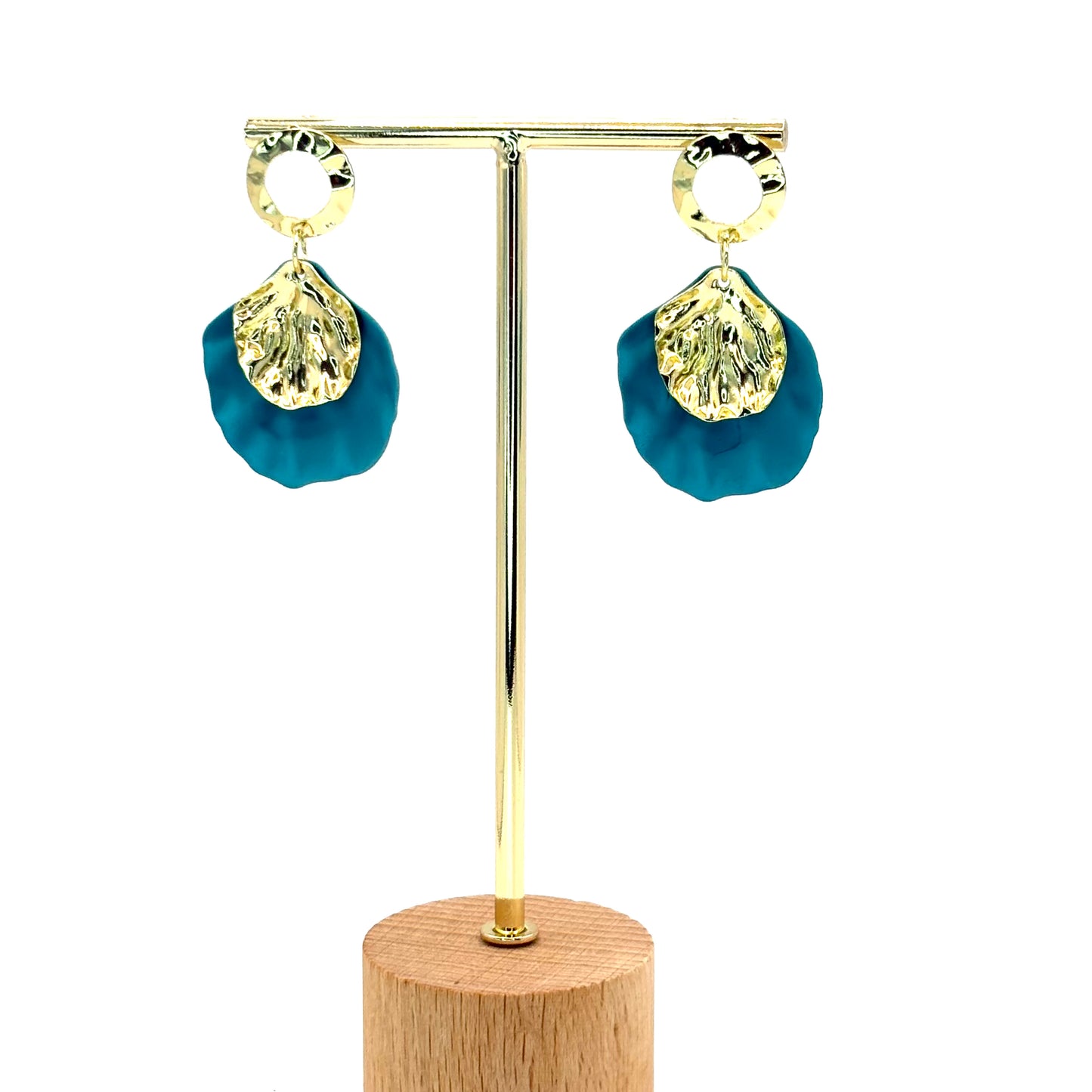Teal Rose Petal Drop Earrings