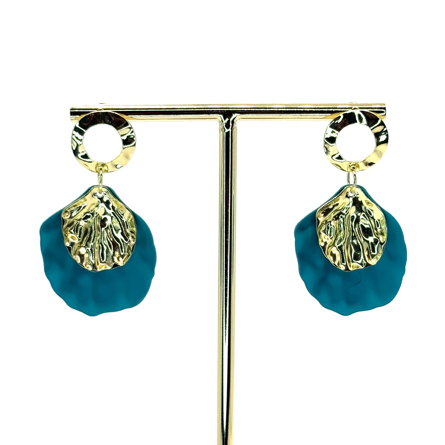 Teal Rose Petal Drop Earrings