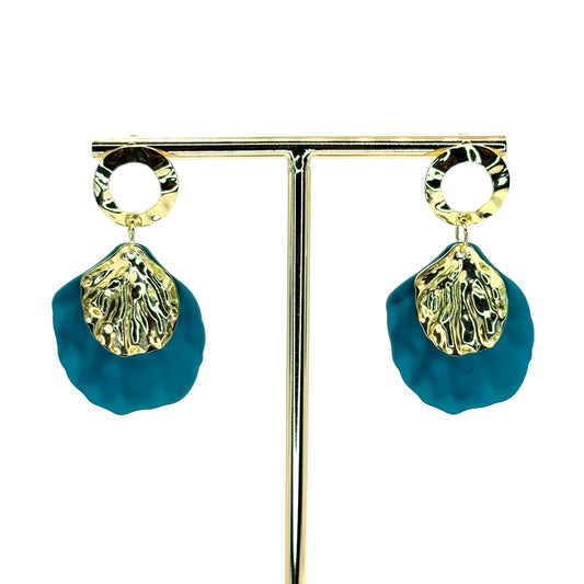 Teal Rose Petal Drop Earrings