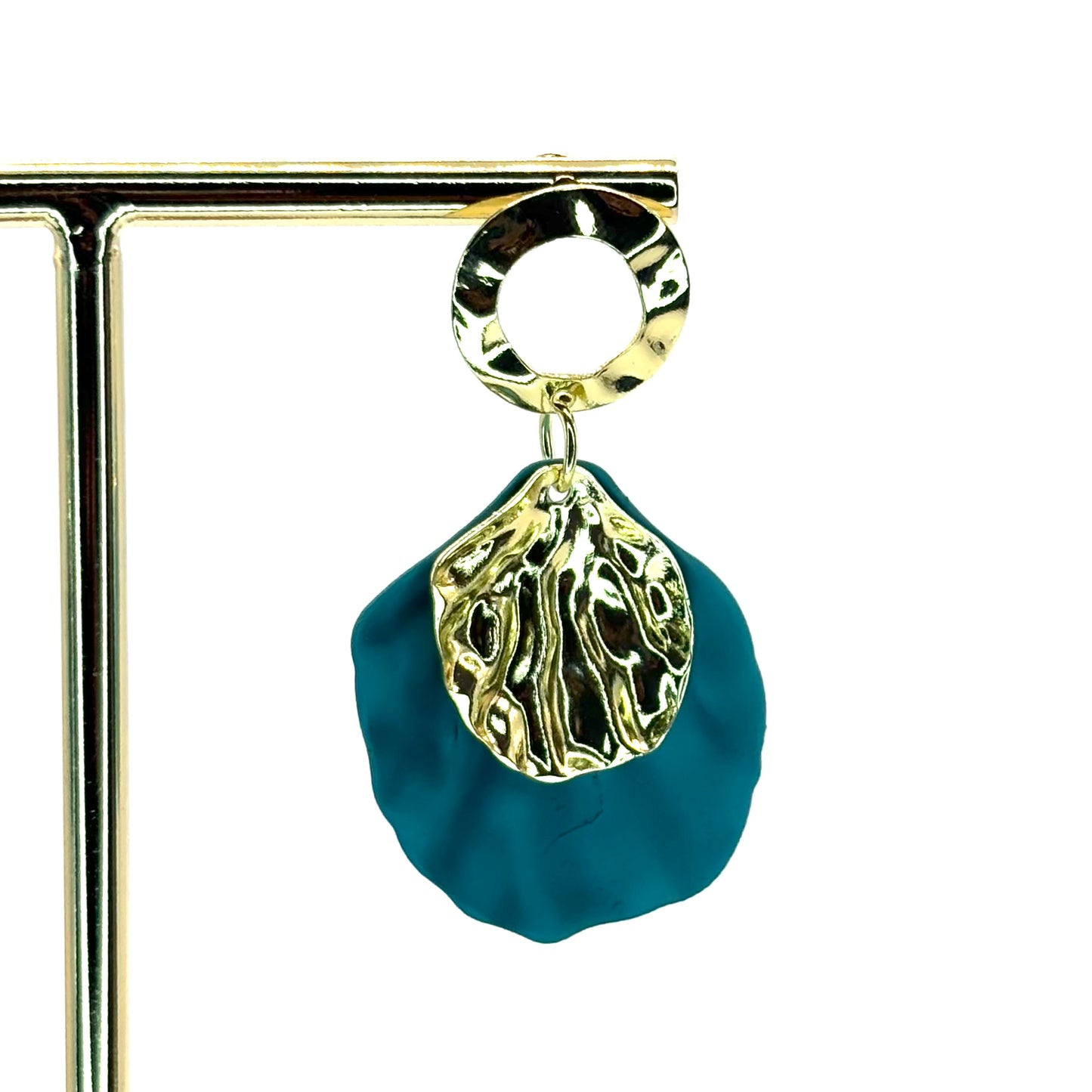 Teal Rose Petal Drop Earrings