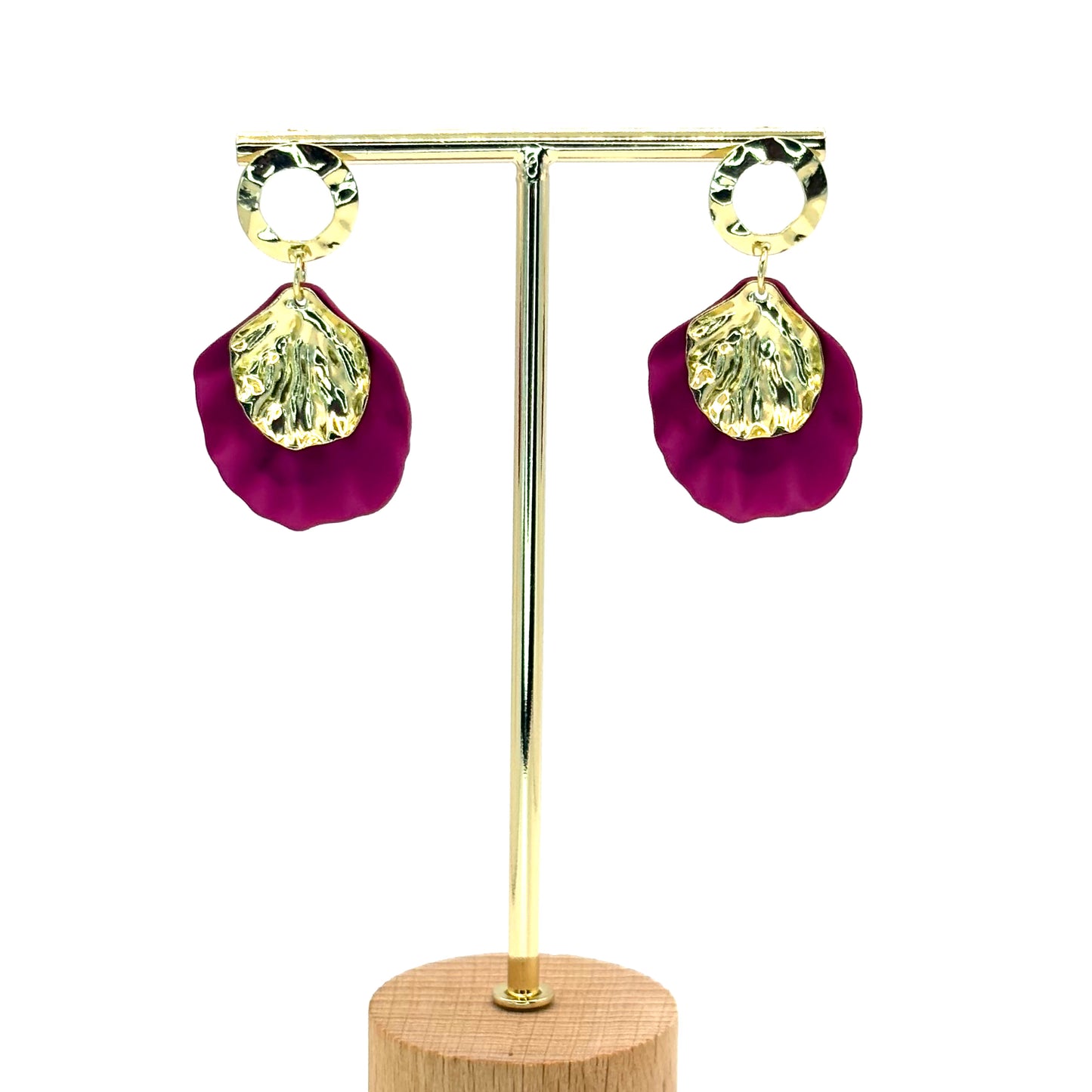 Fuchsia Rose Petal Drop Earrings