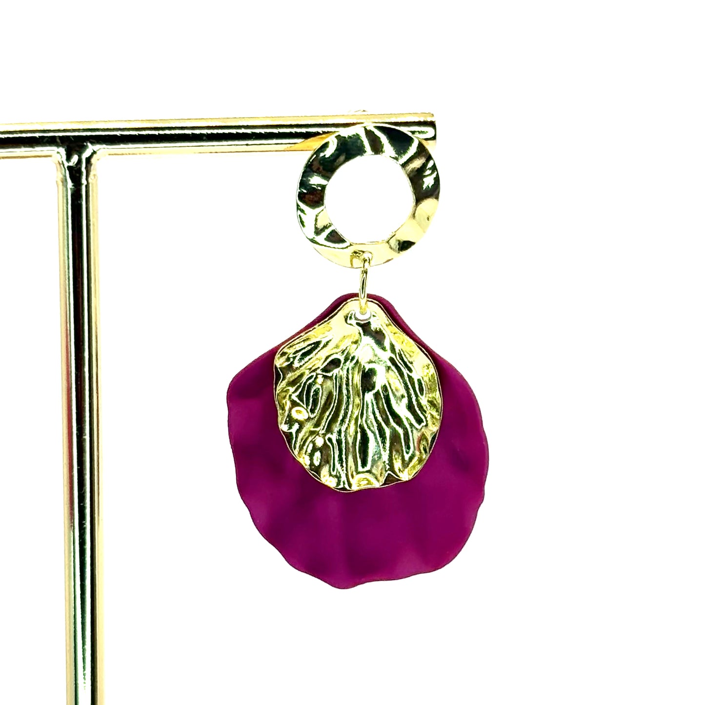 Fuchsia Rose Petal Drop Earrings