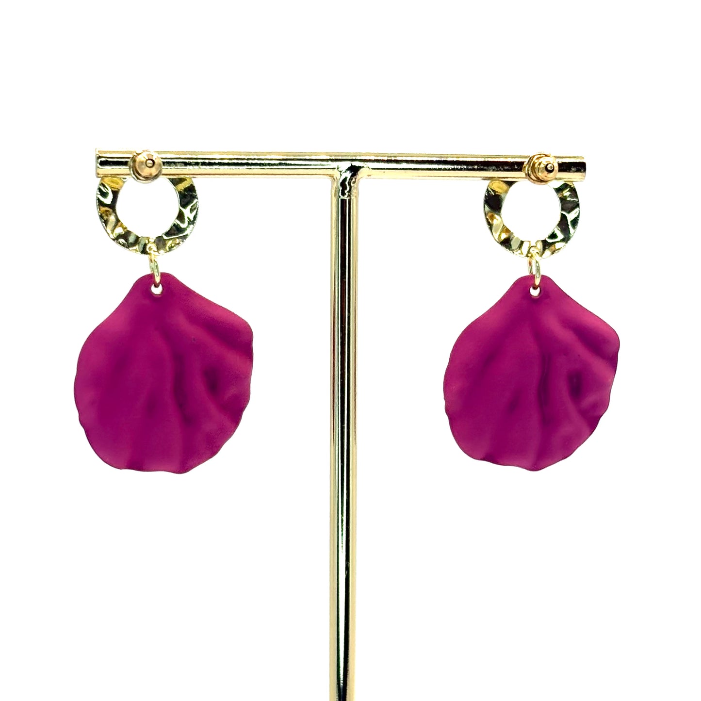 Fuchsia Rose Petal Drop Earrings