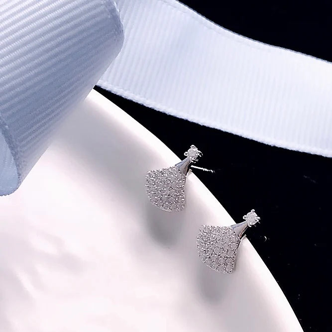 Crystal Fan Earrings Silver